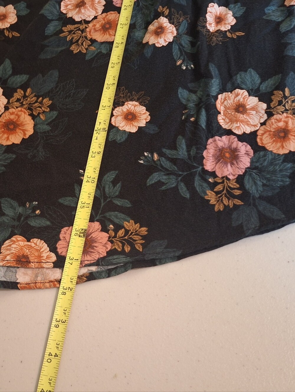 TORRID Floral Challis Zip Front Shirt Dress Knee Length Pockets Black Peach 1X - Picture 14 of 16